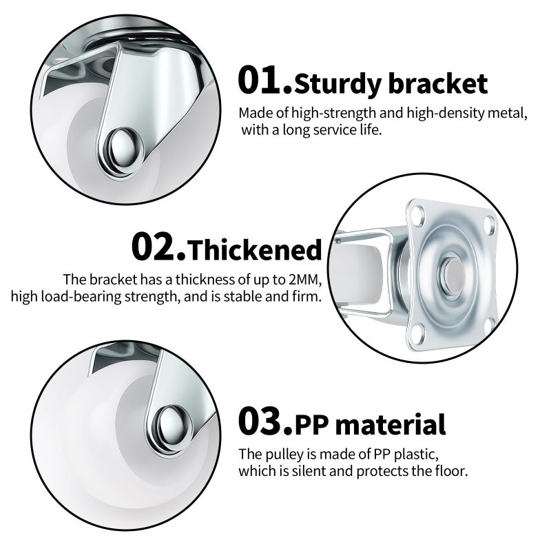 HOWDIA 1 Inch Swivel Caster Wheels with Rubber Base & Ball Bearing | 360Â° Rotatable Trolley Wheels for Furniture, Tables, Cabinets | Non-Marking Design, 8-Pack Heavy-Duty Casters with Smooth Rolling - Image 3